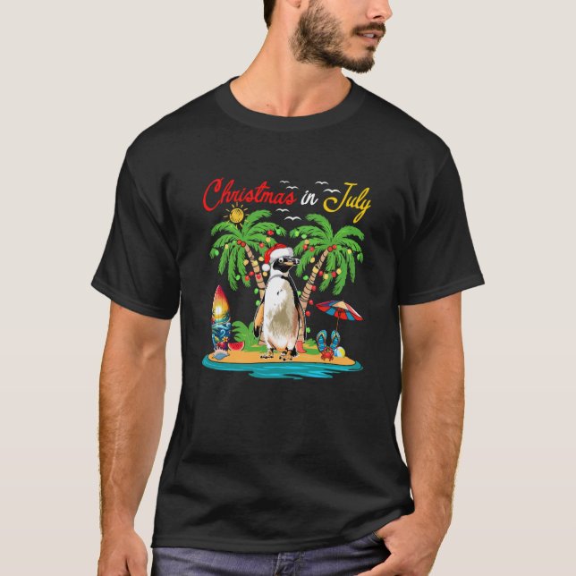 Weihnachten im Juli Hawaiian Santa Penguin Kostüm  T-Shirt (Vorderseite)