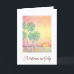 Weihnachten im Juli in Tropical Beach<br><div class="desc">Weihnachten im Juli gefaltet Grußkarte mit einem Skript-Typografie und tropischen Strand-Design mit Palmen bei Sonnenuntergang. Mit rot anpassbaren Buchstaben können Sie Ihre eigenen Informationen hinzufügen. Eine festliche Art,  Urlaubswünsche an Liebende zu senden.</div>