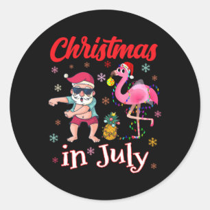 Weihnachten im Juli Lustiger Rosa Flamingo Sommeru Runder Aufkleber