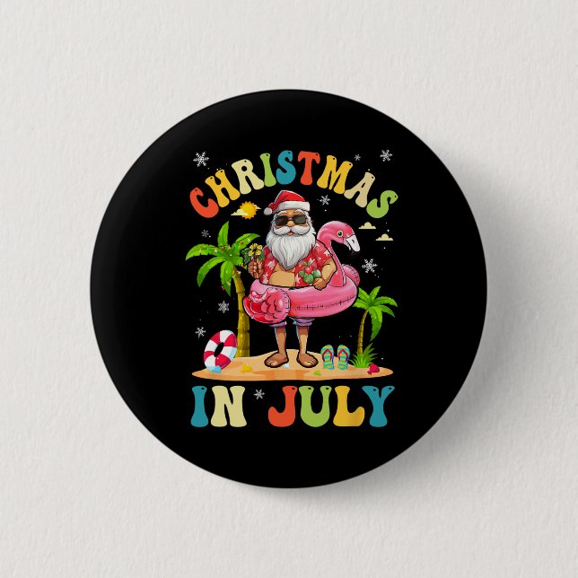 Weihnachten im Juli Lustiger Santa Sommer Strandfe Button (Vorderseite)