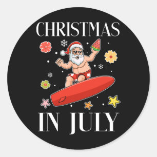 Weihnachten im Juli Lustiger Santa Surft Sommer Su Runder Aufkleber