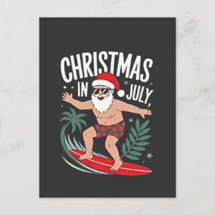 Weihnachten im Juli Lustiger Surfing Santa Urlaub Ankündigungspostkarte