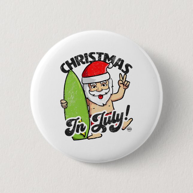 Weihnachten im Juli Lustiger Weihnachtsmann Grafik Button (Vorderseite)