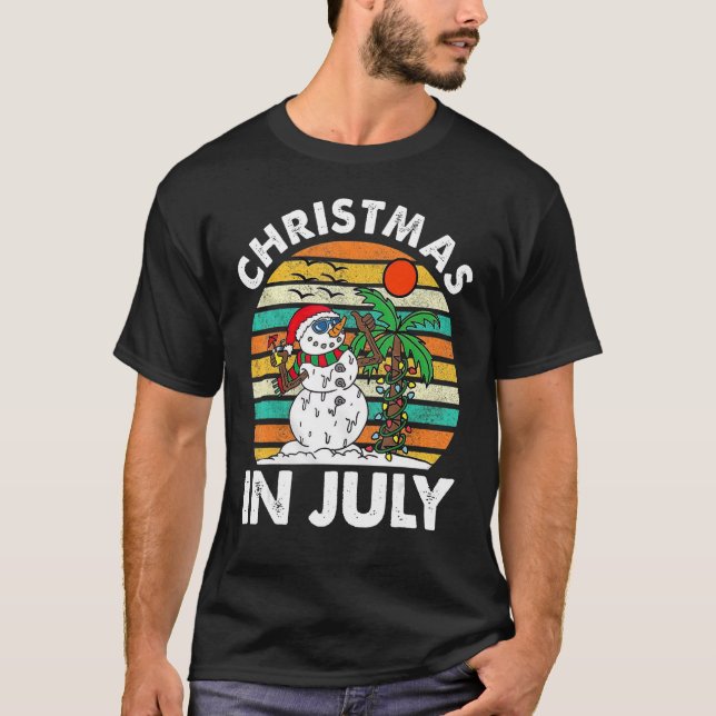 Weihnachten im Juli Melgende Snowman Beach Summer  T-Shirt (Vorderseite)