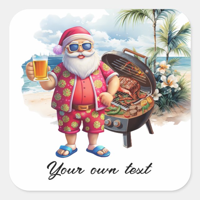Weihnachten im Juli mit dem Weihnachtsmann am Stra Quadratischer Aufkleber (Vorderseite)