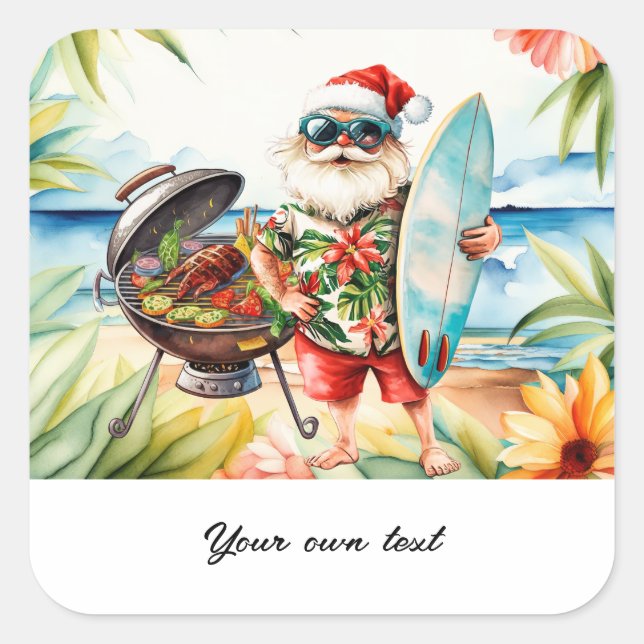 Weihnachten im Juli mit dem Weihnachtsmann am Stra Quadratischer Aufkleber (Vorderseite)