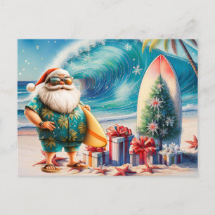 Weihnachten im Juli mit dem WEIHNACHTSMANN surfen Postkarte