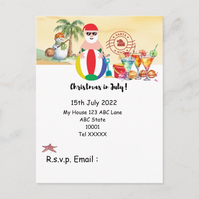 Weihnachten im Juli mit SANTA CLAUS am Strand Postkarte (Vorderseite)