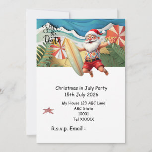 Weihnachten im Juli mit SANTA CLAUS Datum speicher Einladung