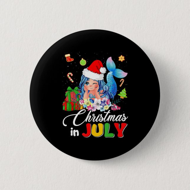 Weihnachten im Juli Niedlich Anime Mermaid Weihnac Button (Vorderseite)