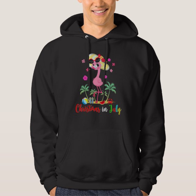 Weihnachten im Juli Niedlich Flamingo On Beach Sum Hoodie (Vorderseite)