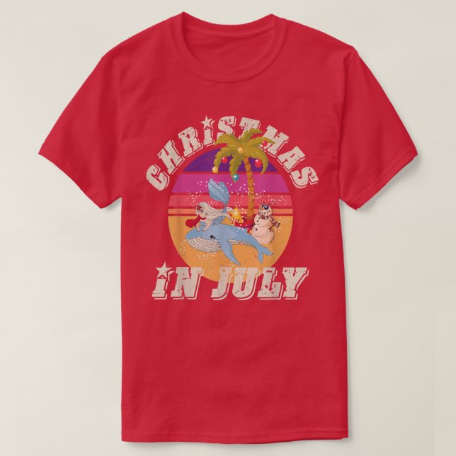 Weihnachten im Juli Niedliche Meerjungfrau Blue Wh T-Shirt (Design vorne)