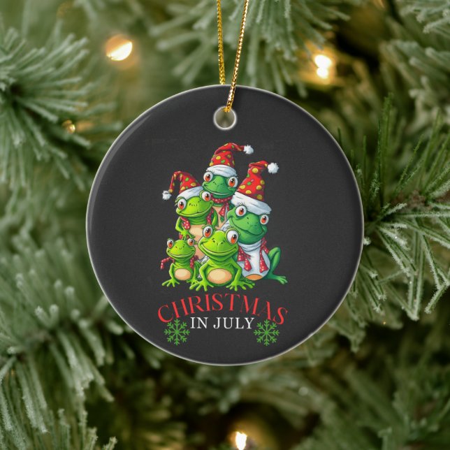 Weihnachten im Juli Niedlicher Santa Frogs Squad T Keramik Ornament (Baum)