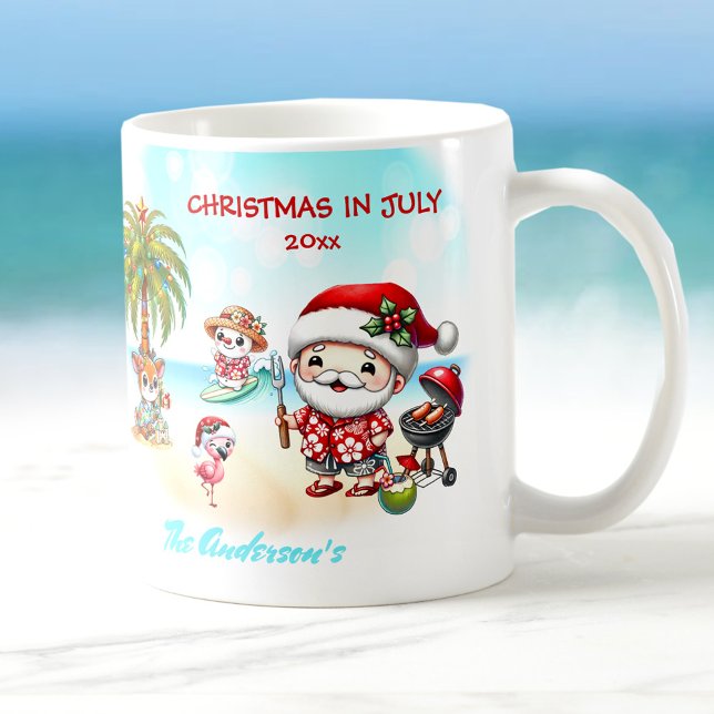 Weihnachten im Juli Niedlicher Sommer in Santa Tro Kaffeetasse (Christmas In July Cute Santa Tropical Summer Coffee Mug)