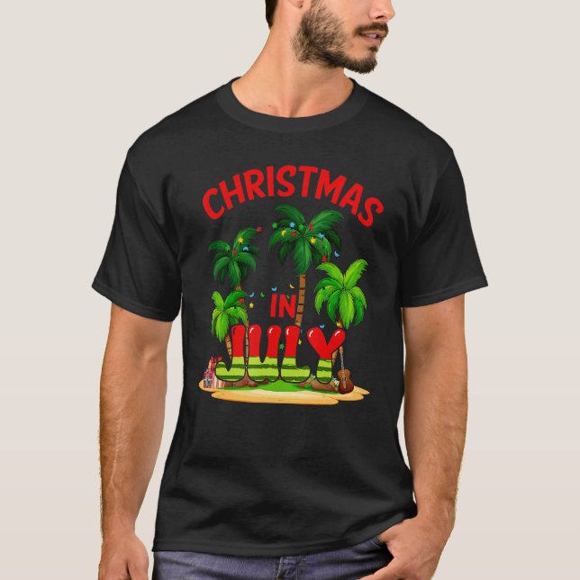 Weihnachten im Juli Palm Tre Xmas Trem Light Somme T-Shirt (Vorderseite)