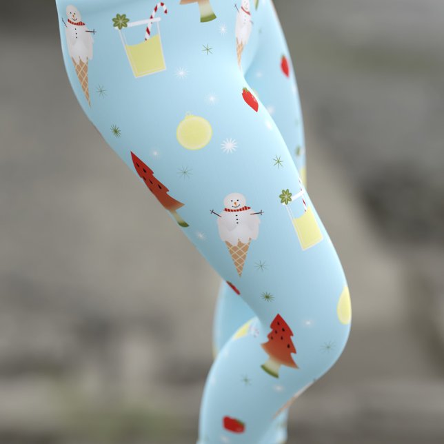 Weihnachten im Juli Pattern Niedlich Sky Blue Summ Leggings (Von Creator hochgeladen)