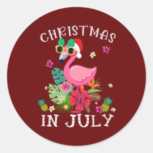 Weihnachten im Juli Pink Flamingo Hawaii Funny Runder Aufkleber