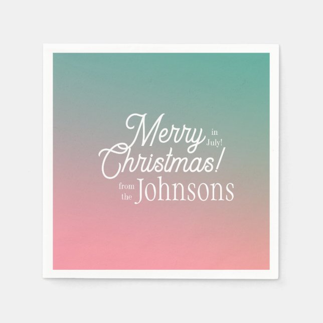 Weihnachten im Juli Pink Green Ombre Party Serviette (Vorderseite)
