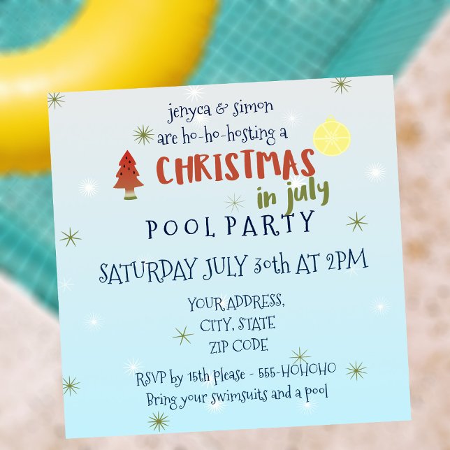 Weihnachten im Juli Pool-Party Einladung (🍉Ho-ho-hosting a pool party in July? Make it Christmas themed and bring on the watermelons 🍉)
