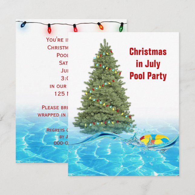 Weihnachten im Juli Pool-Party Einladung (Vorne/Hinten)