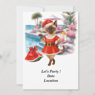 Weihnachten im Juli Pool Party mit Santa Cat Einladung