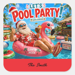 Weihnachten im Juli Poolparty mit dem Weihnachtsma Quadratischer Aufkleber