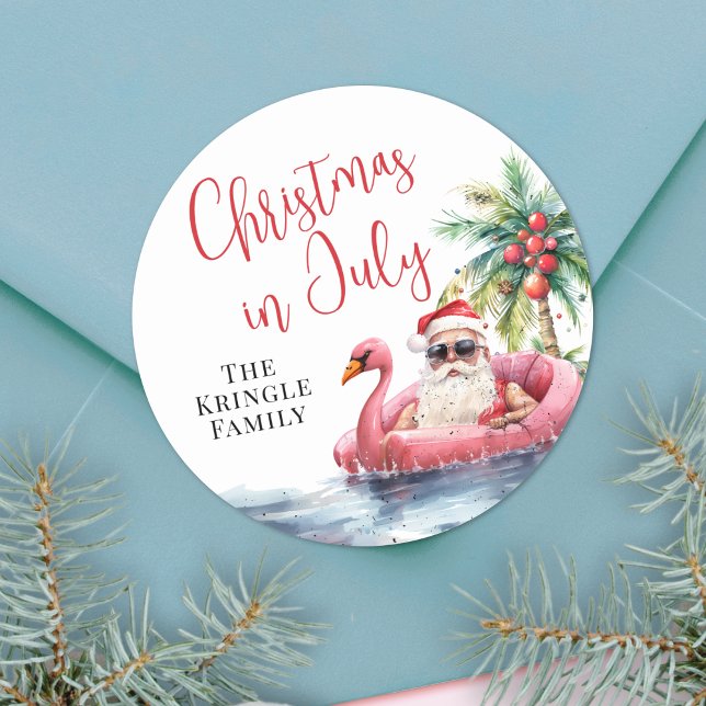 Weihnachten im Juli Runder Aufkleber (Beach Christmas In July Classic Round Sticker)