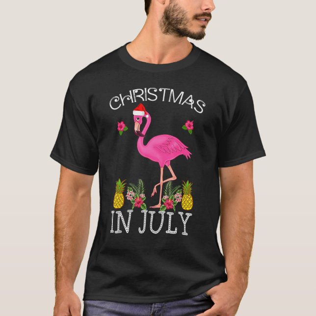Weihnachten im Juli S für Frauen Pink Flamingo T-Shirt (Vorderseite)