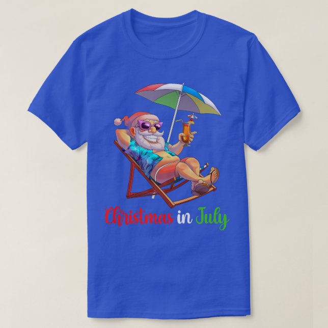 Weihnachten im Juli Santa Beach Sessel Umbrella Co T-Shirt (Design vorne)