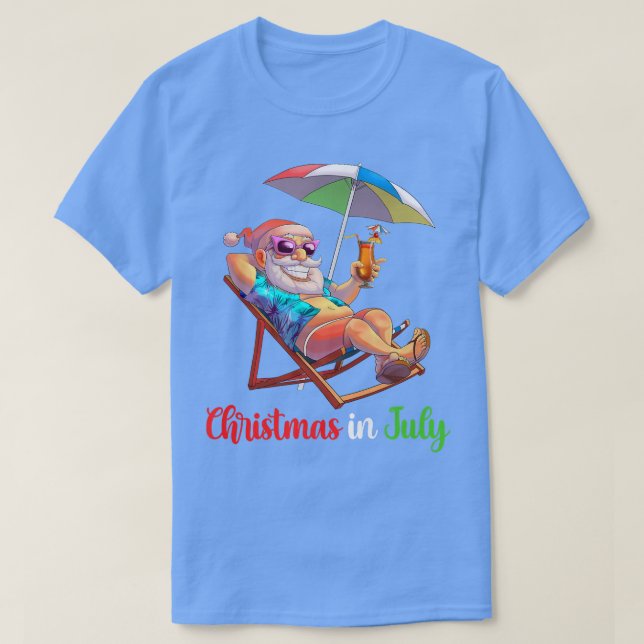 Weihnachten im Juli Santa Beach Sessel Umbrella Co T-Shirt (Design vorne)