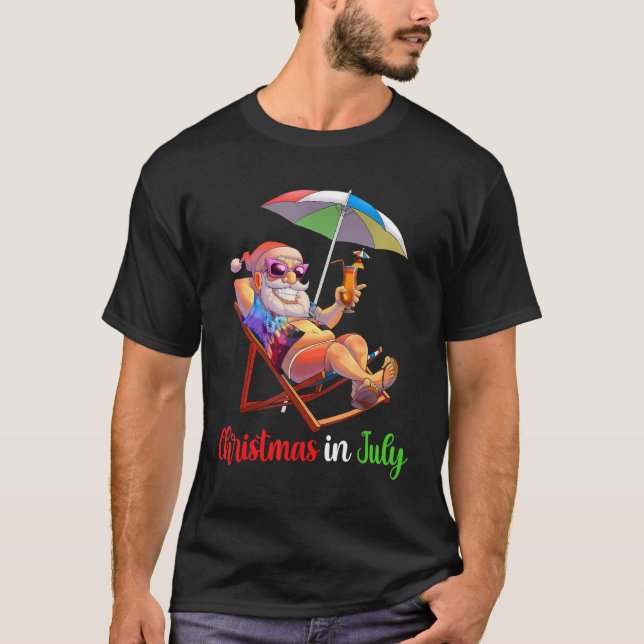 Weihnachten im Juli Santa Beach Sessel Umbrella Co T-Shirt (Vorderseite)