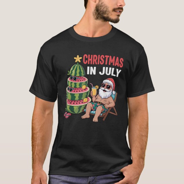 Weihnachten im Juli Santa Beach Wassermelone Kinde T-Shirt (Vorderseite)