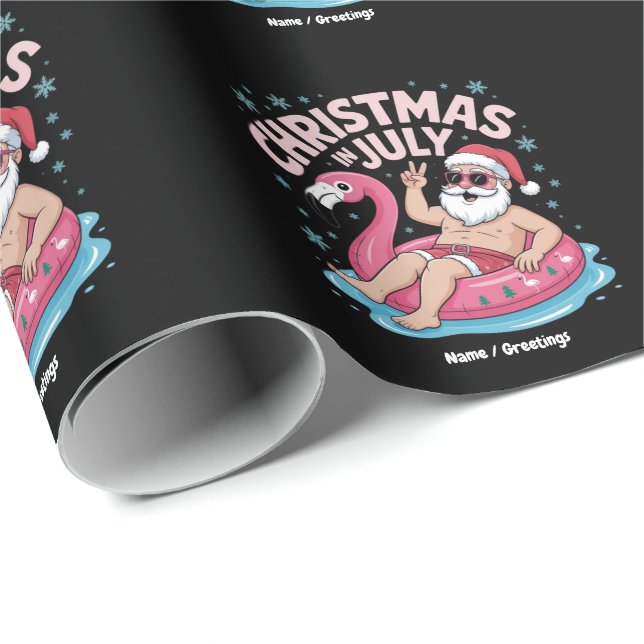 Weihnachten im Juli Santa Flamingo Funny Summer Xm Geschenkpapier (Rolleneckpunkt)