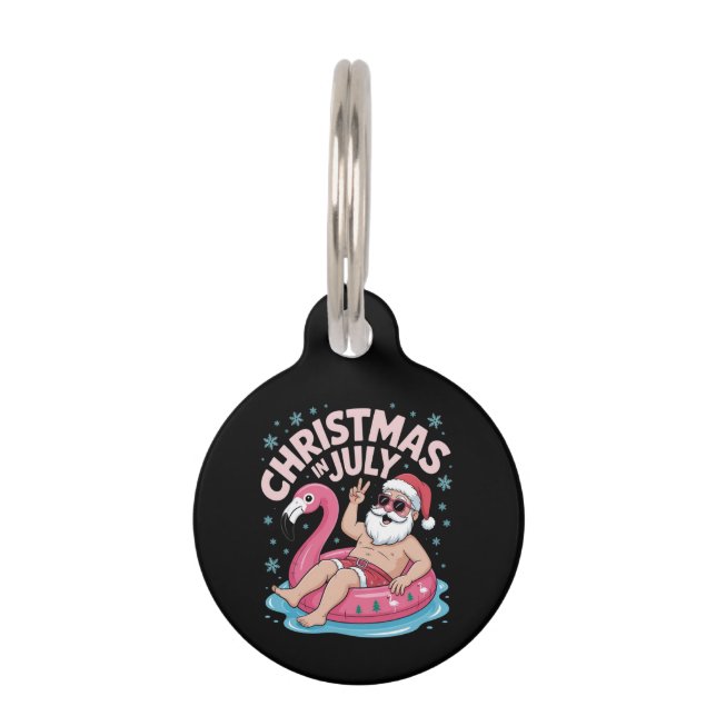Weihnachten im Juli Santa Flamingo Funny Summer Xm Haustiermarke (Vorderseite)