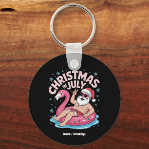 Weihnachten im Juli Santa Flamingo Funny Summer Xm Schlüsselanhänger