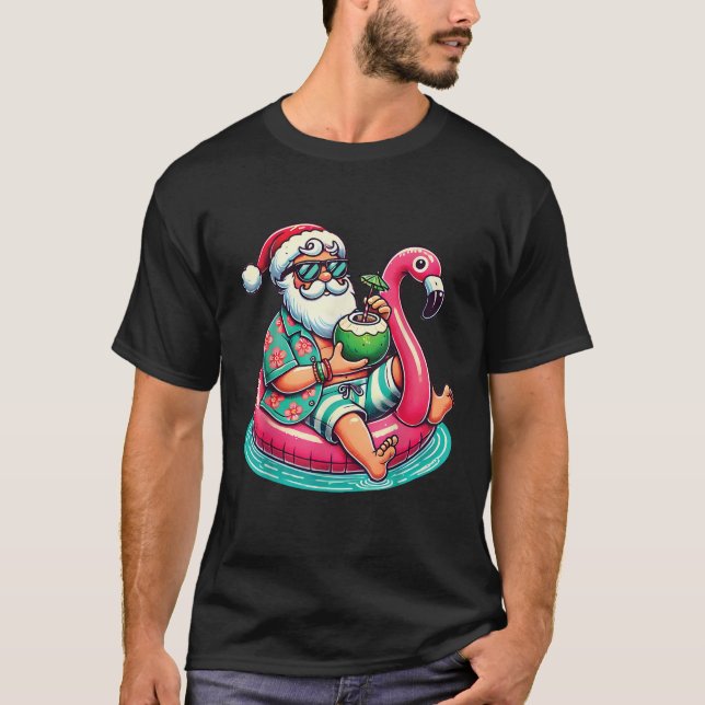 Weihnachten im Juli Santa Flamingo Pool Float Beac T-Shirt (Vorderseite)
