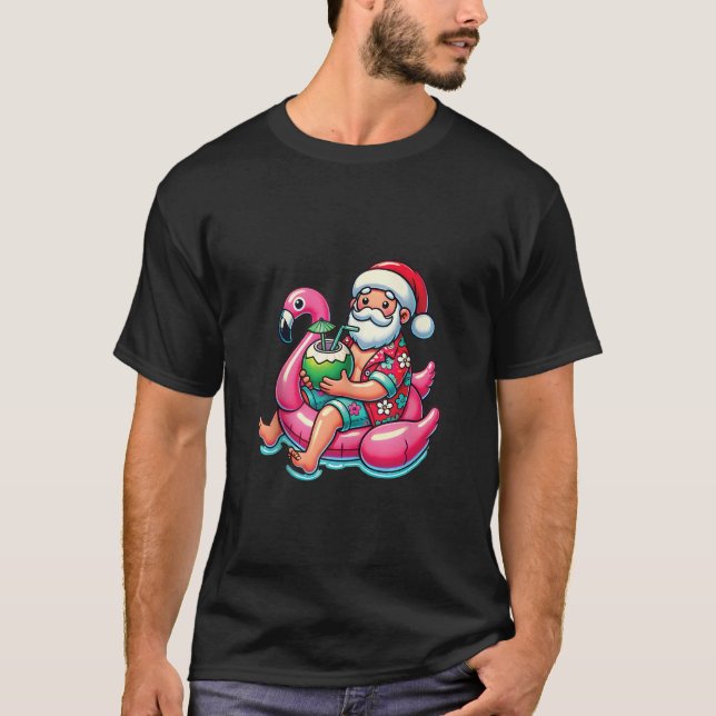 Weihnachten im Juli Santa Flamingo Pool Float Beac T-Shirt (Vorderseite)