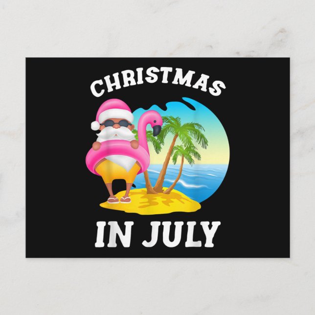 Weihnachten im Juli Santa Flamingo Pool Sommer Ankündigungspostkarte (Vorderseite)