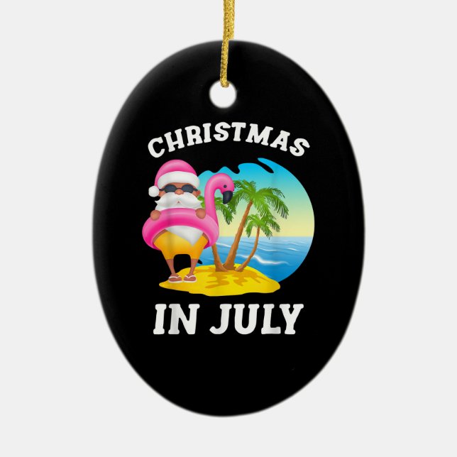 Weihnachten im Juli Santa Flamingo Pool Sommer Keramik Ornament (Vorne)