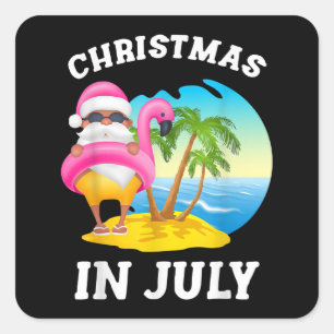 Weihnachten im Juli Santa Flamingo Pool Sommer Quadratischer Aufkleber