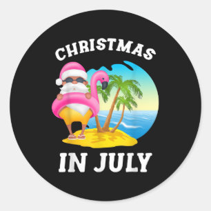 Weihnachten im Juli Santa Flamingo Pool Sommer Runder Aufkleber