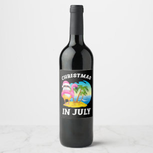 Weihnachten im Juli Santa Flamingo Pool Sommer Weinetikett