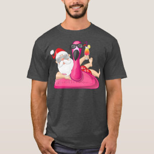 Weihnachten im Juli Santa Hawaii Flamingo Sommer T-Shirt