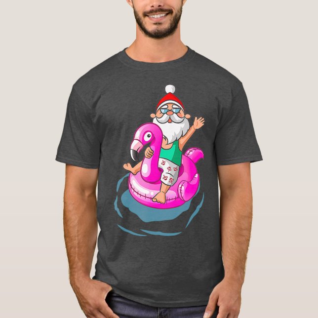 Weihnachten im Juli Santa Hawaiian Flamingo Sommer T-Shirt (Vorderseite)