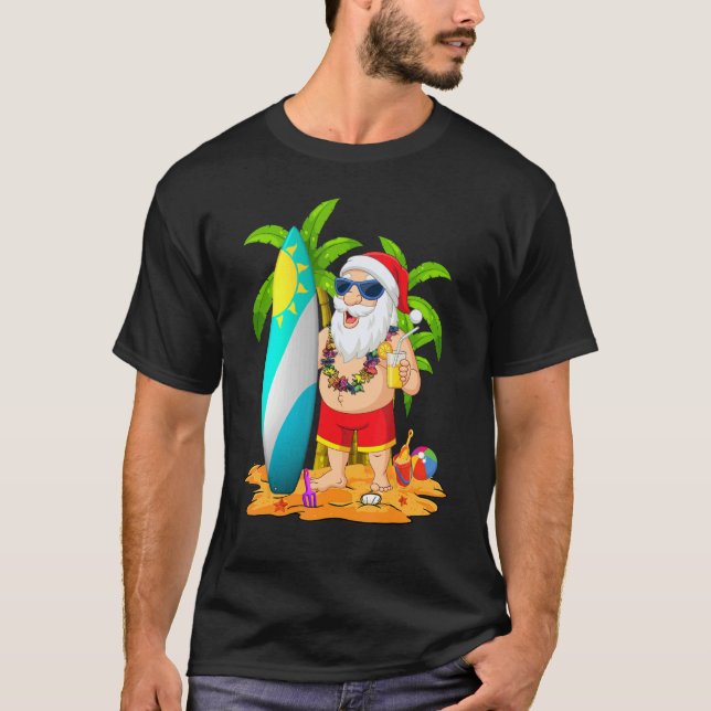 Weihnachten im Juli Santa Hawaiian Sommer Surf Sur T-Shirt (Vorderseite)