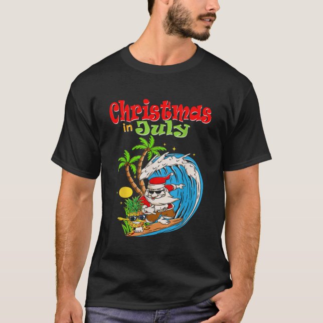 Weihnachten im Juli Santa Hawaiian Sommer Surf Sur T-Shirt (Vorderseite)