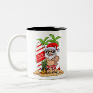 Weihnachten im Juli Santa Hawaiian Sommer Surf Sur Zweifarbige Tasse