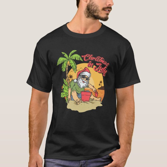 Weihnachten im Juli Santa Hawaiian Summer Beach Va T-Shirt (Vorderseite)