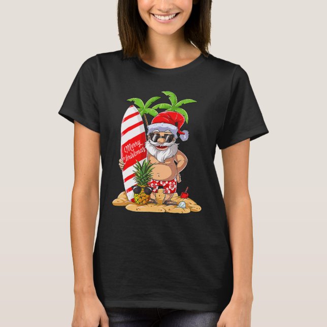 Weihnachten im Juli Santa Hawaiian Surfen im Somme T-Shirt (Vorderseite)