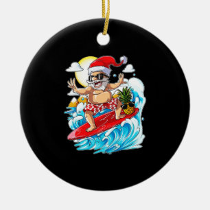 Weihnachten im Juli Santa Hawaiian Surfen Keramik Ornament